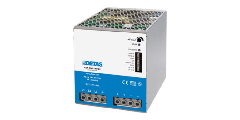 This new DIN Rail mounted power supply features 350-600VAC input and 960W power (2-phase).